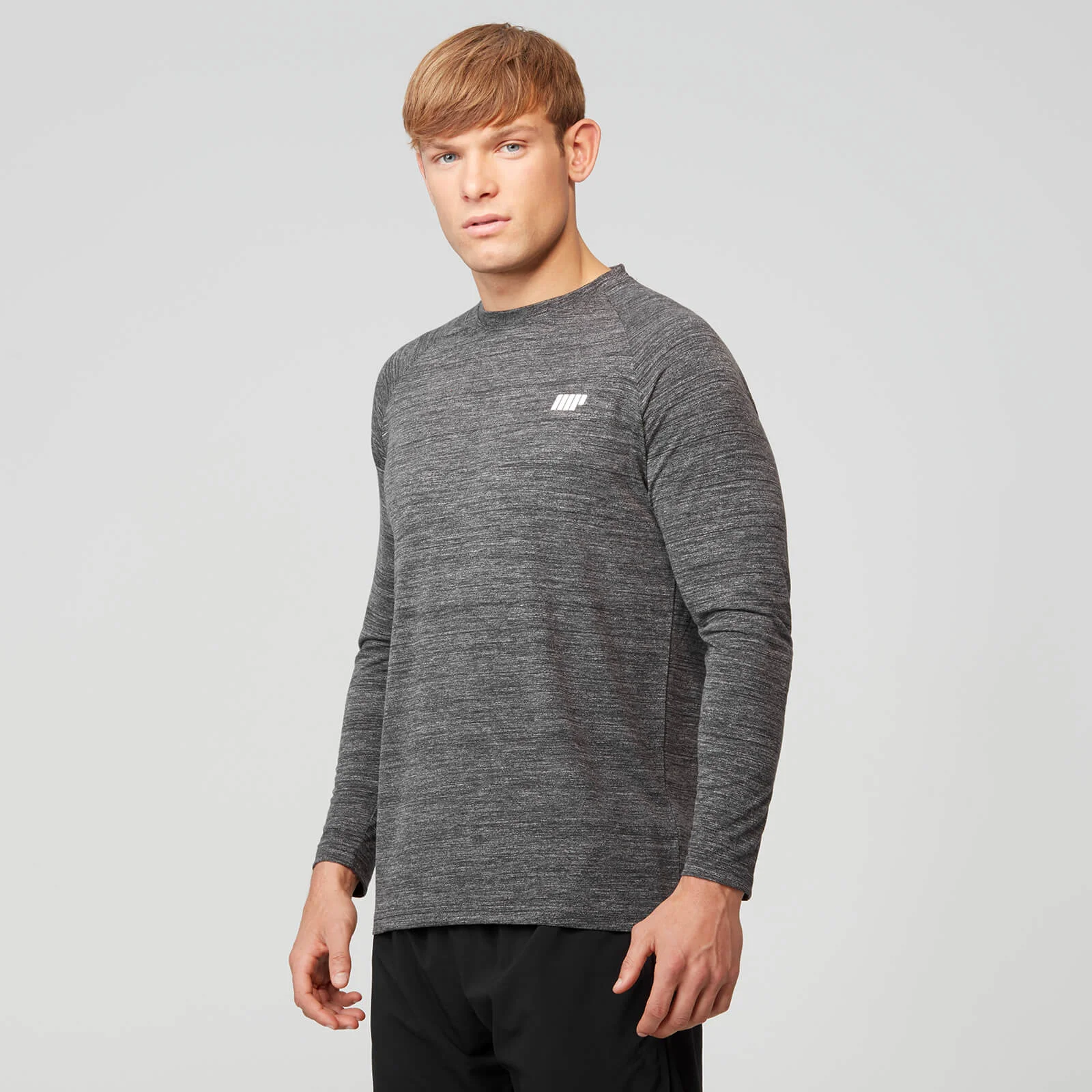 MP Men's Performance Long Sleeve Top - Charcoal Marl - S - Black Image 1