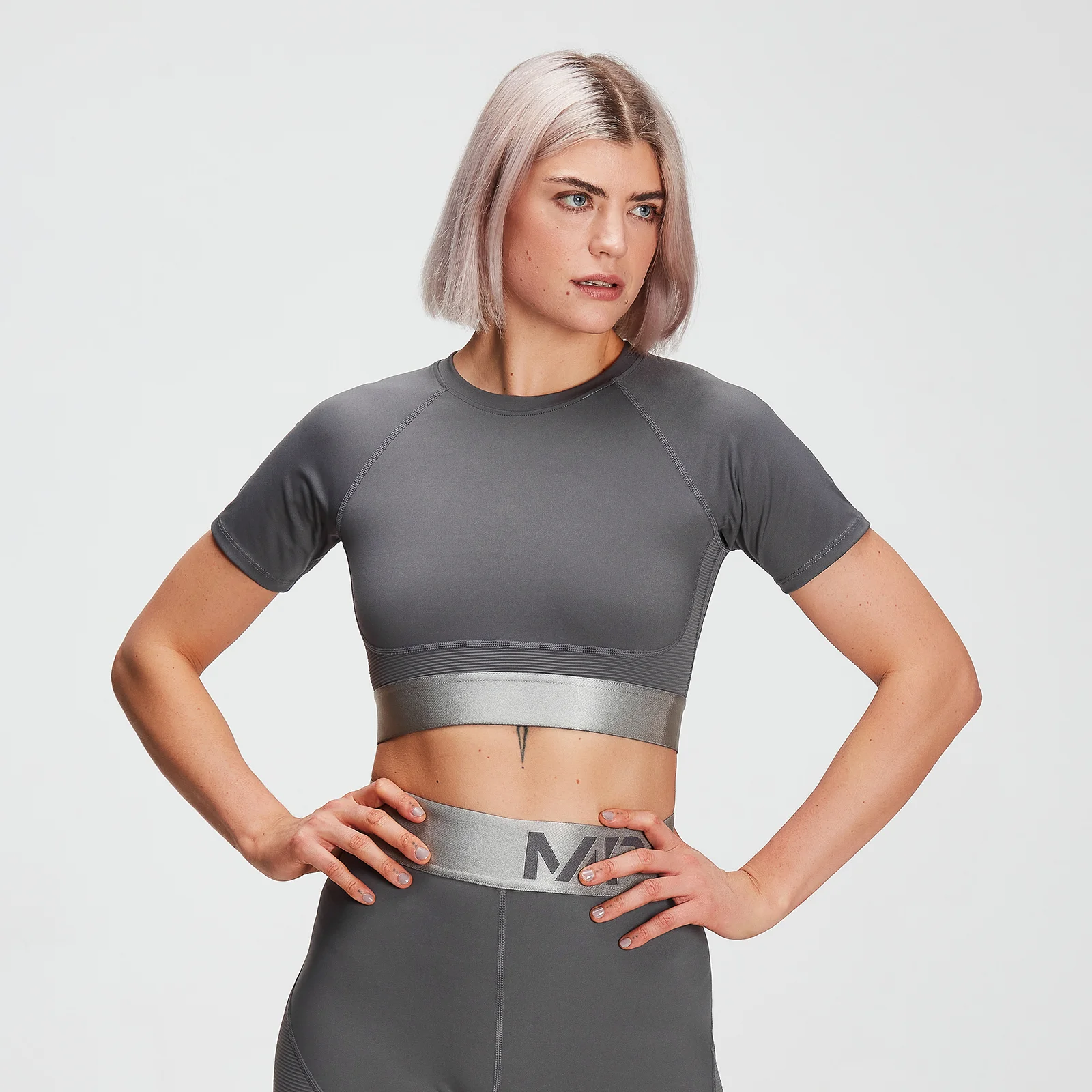 MP Women's Adapt Textured Crop Top- Carbon - XS Image 1