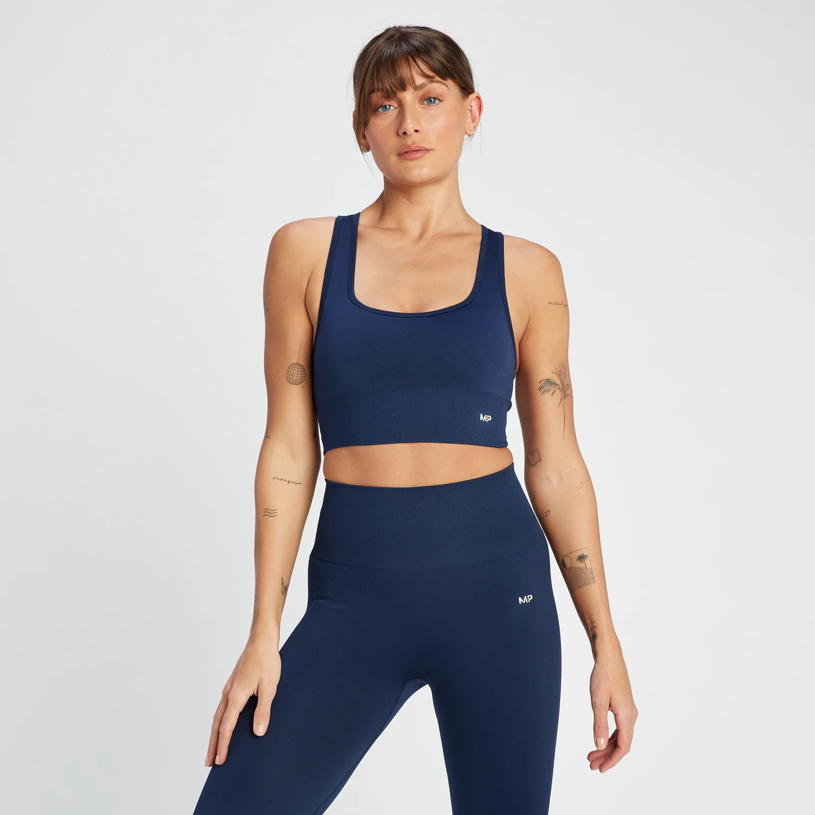 MP Women's Shape Seamless Cross Strap Sports Bra - Navy - M Image 1