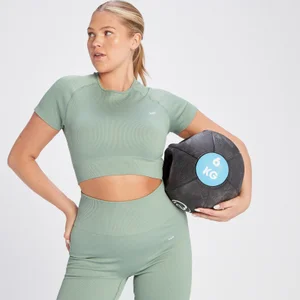 MP Women's Tempo Rib Seamless Crop Top - Sage Grey - Size S