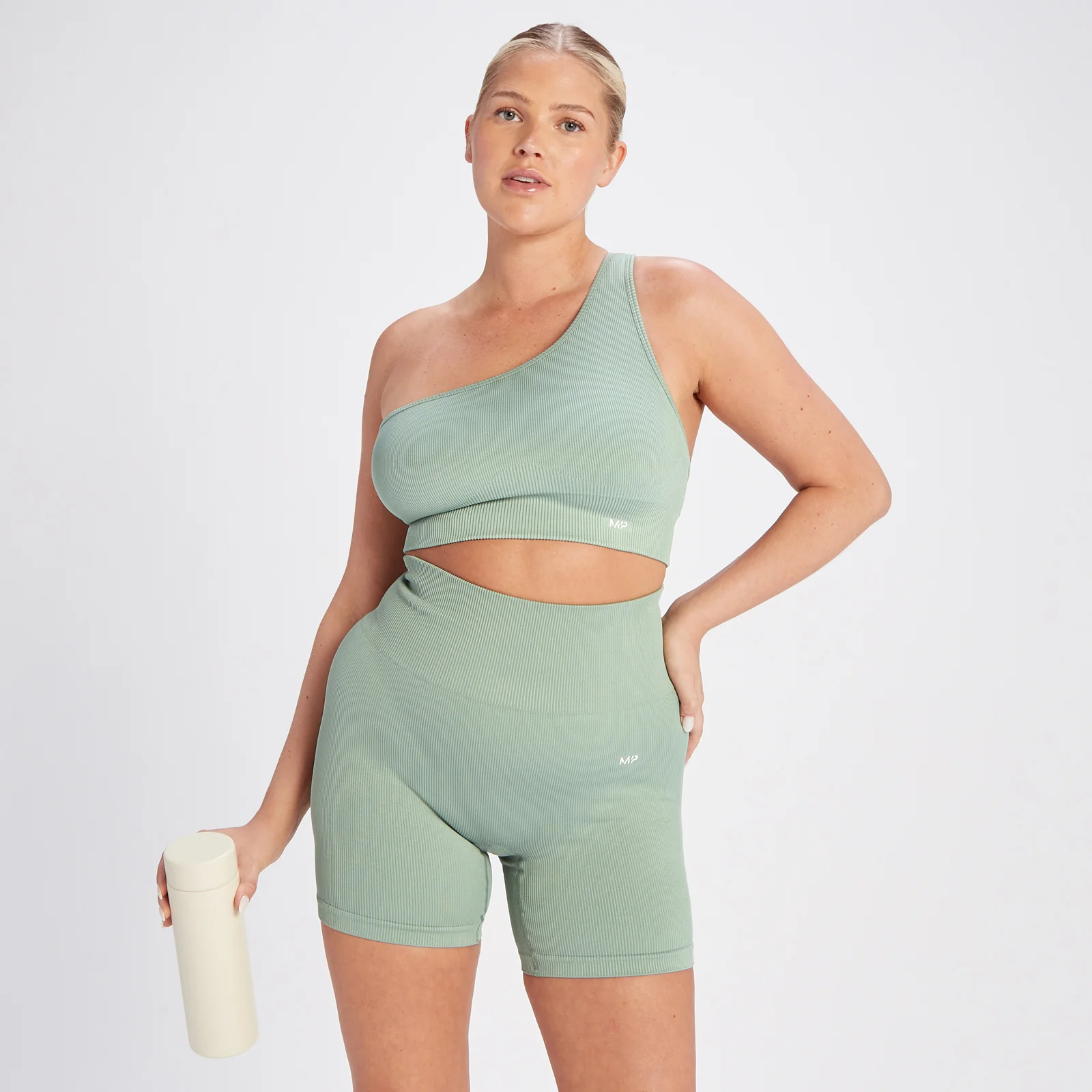 MP Women's Tempo Rib Seamless Asymetric Bra - Sage Green - XS Image 1
