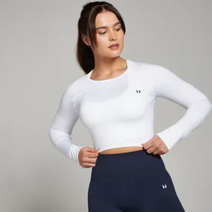 MP Women's Shape Seamless Long Sleeve Crop Top - White - Size XS