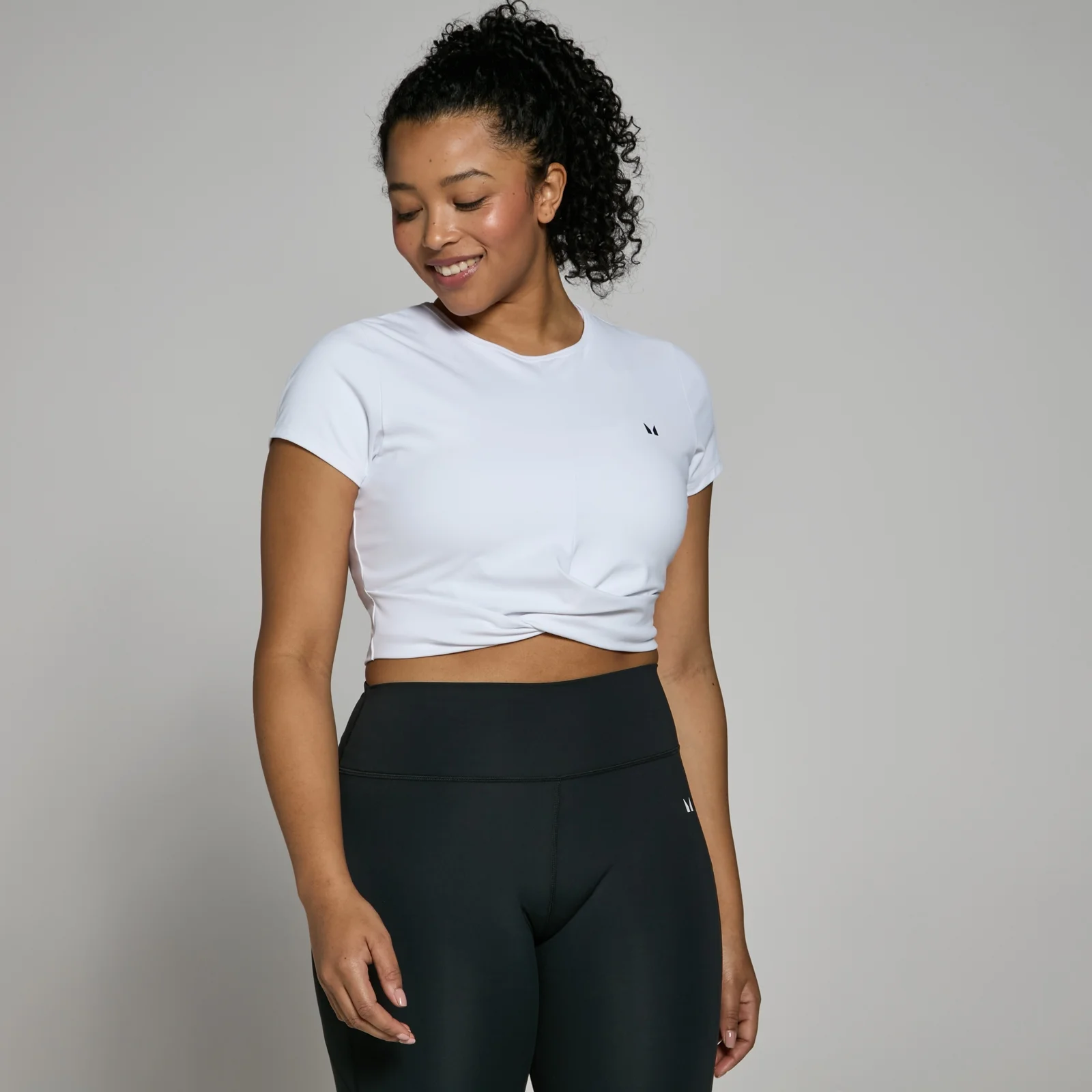 MP Women's Power Short Sleeve Crop Top - White - M Image 1