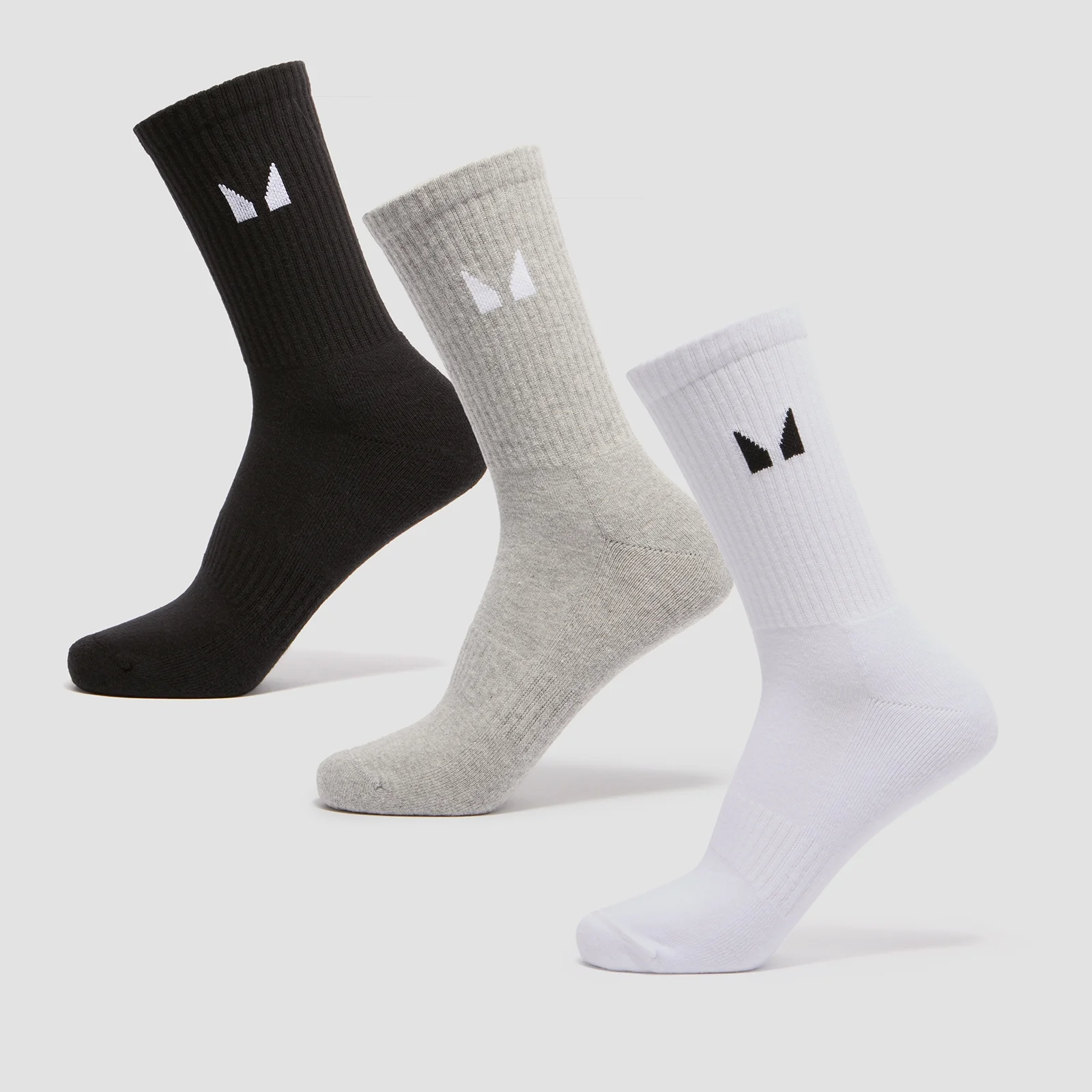 MP Unisex Crew Socks (3 Pack) - White/Black/Grey Marl - UK 2-5 Image 1