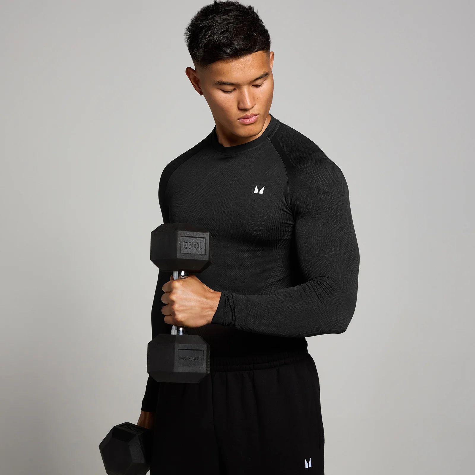 MP Men's Tempo Pillar Graphic Seamless Long Sleeve Top - Black - L Image 1