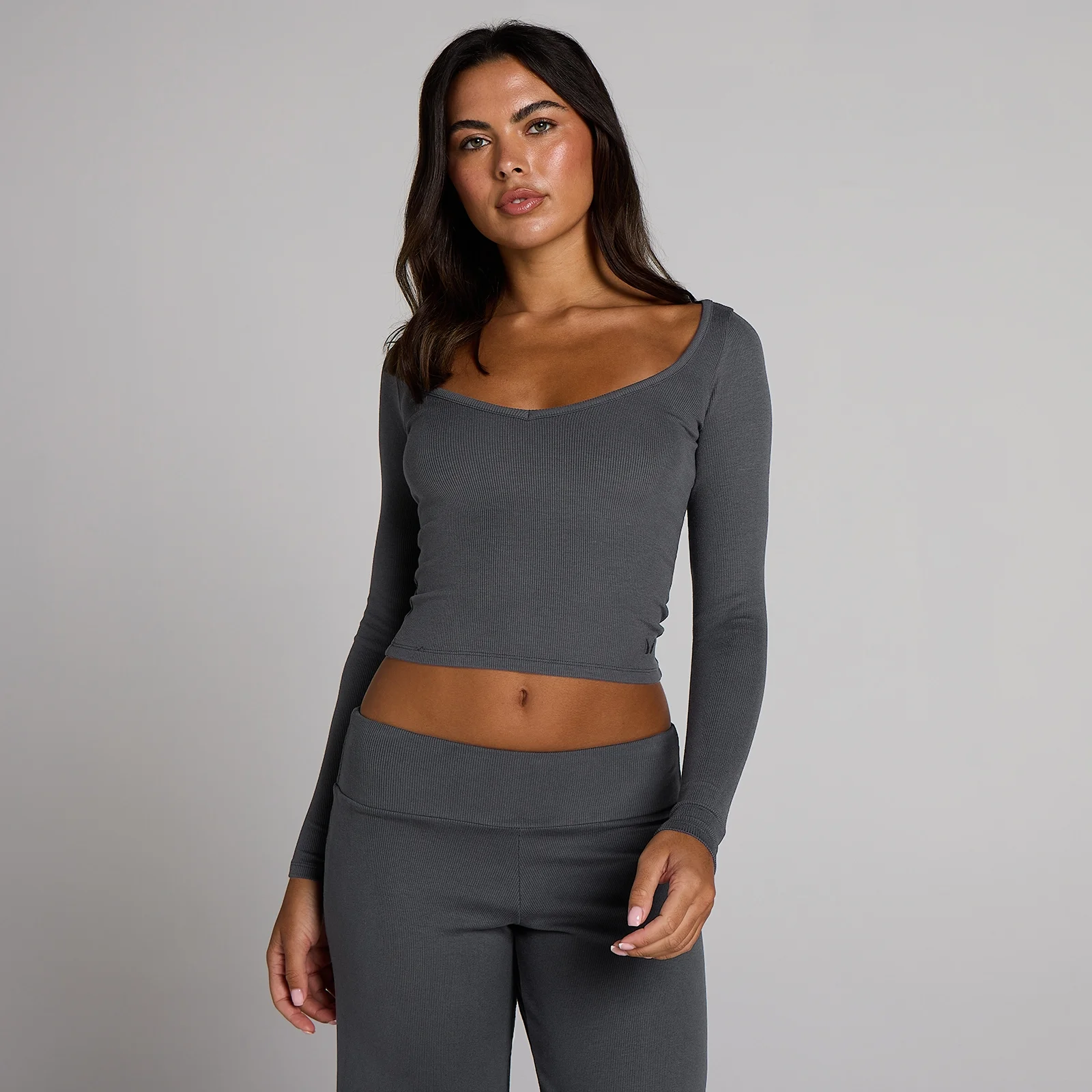 MP Women's V-Neck Ribbed Long Sleeve Top - Robust Grey - XS Image 1