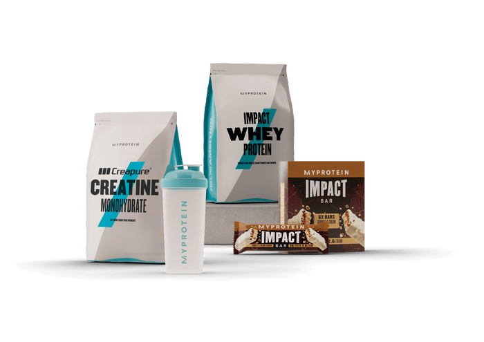 A mixture of protein products from Myprotein and Myvegan to build muscle.